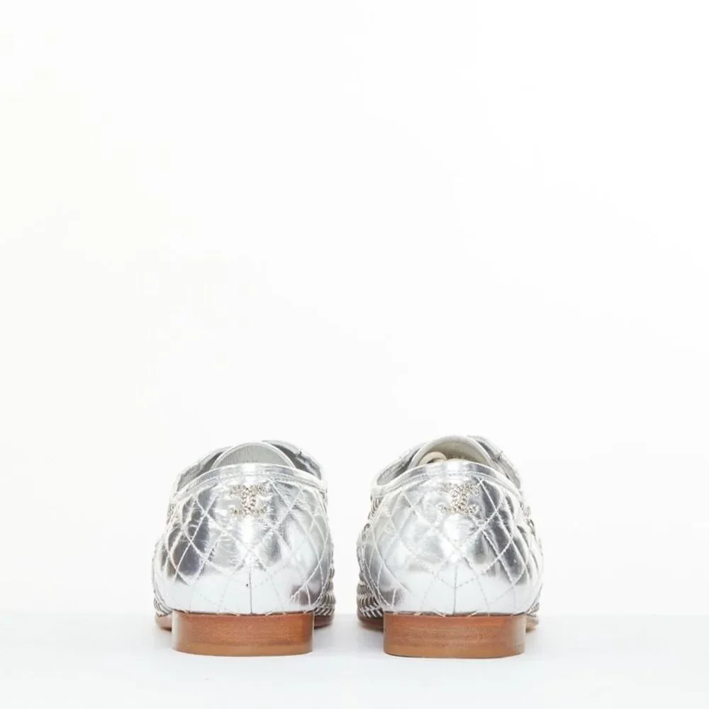 CHANEL 2016 interlocking CC metallic silver woven leather oxford EU39 US9
